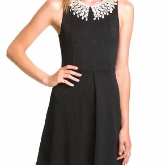 FREE PEOPLE Anthropologie Black Waffe Knit Collar Party Dress Size Small - Picture 2 of 8